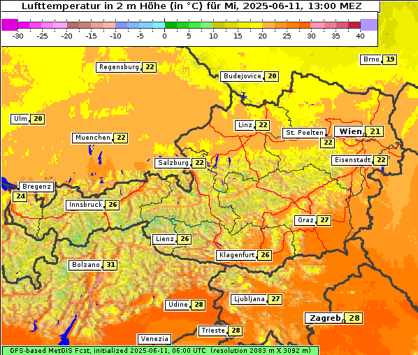 Temperatur, 11. 6. 2025
