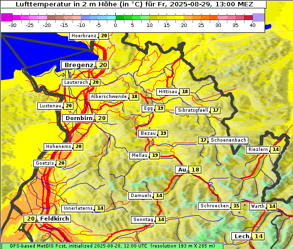 Temperatur, 29. 8. 2025