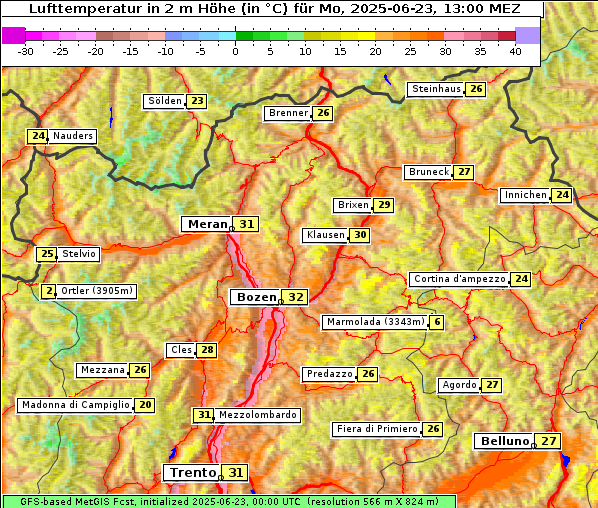 Temperatur, 23. 6. 2025