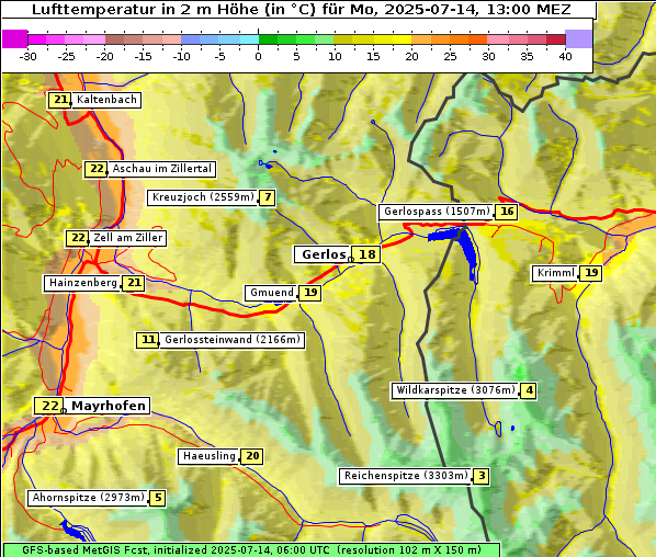 Temperatur, 14. 7. 2025