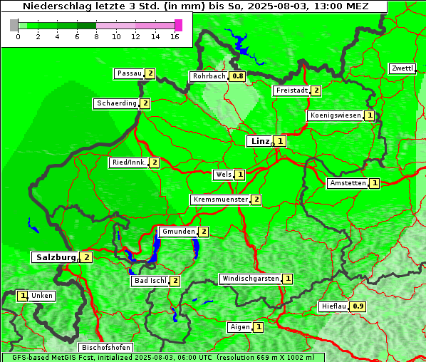 Niederschlag, 3. 8. 2025