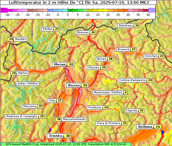 Temperatur, 19. 7. 2025