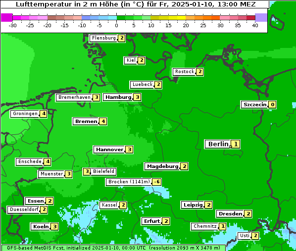 Temperatur, 10. 1. 2025