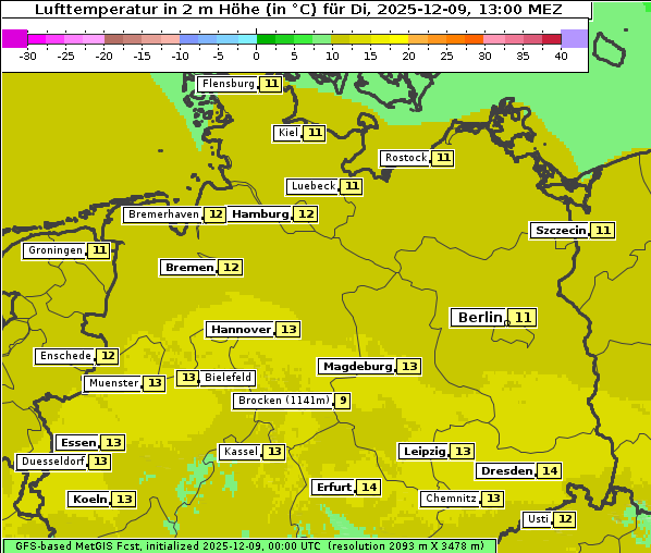 Temperatur, 9. 12. 2025