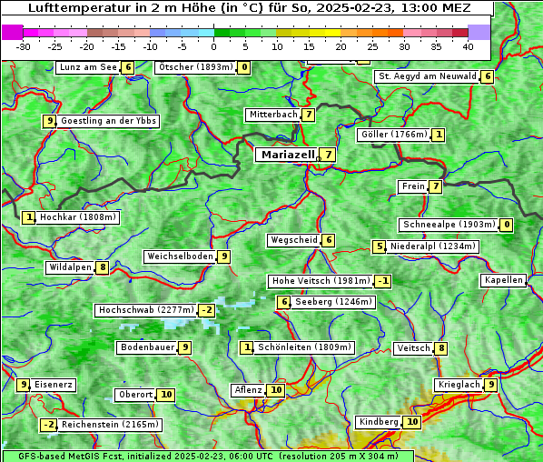 Temperatur, 23. 2. 2025