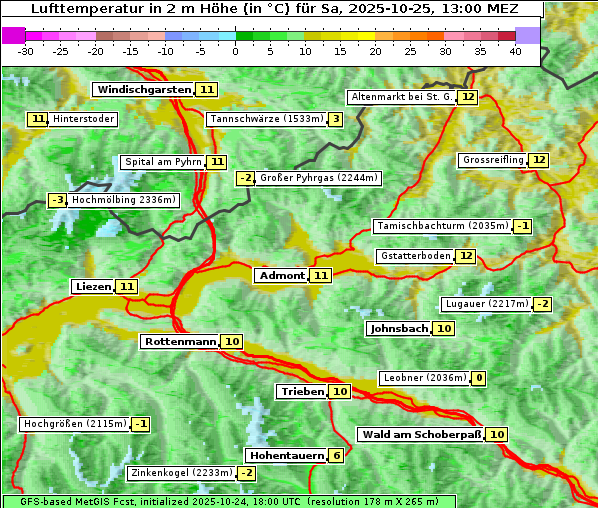 Temperatur, 25. 10. 2025