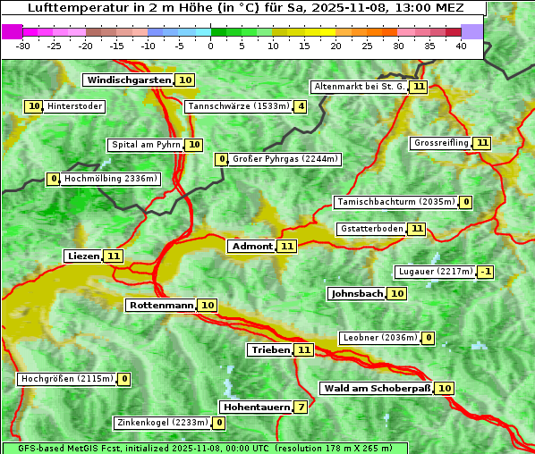 Temperatur, 8. 11. 2025