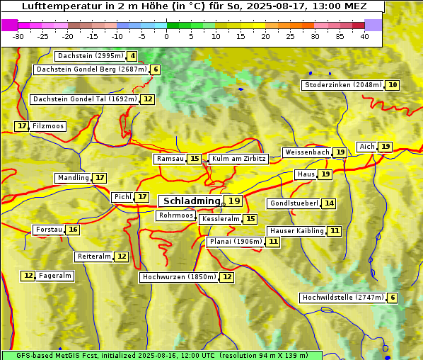Temperatur, 17. 8. 2025