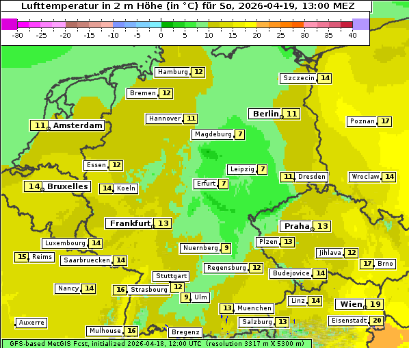 Temperatur, 19. 4. 2026