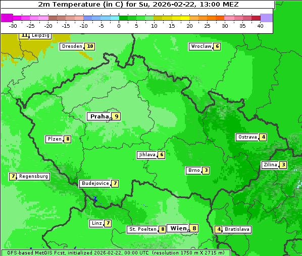 Temperatur, 22. 2. 2026