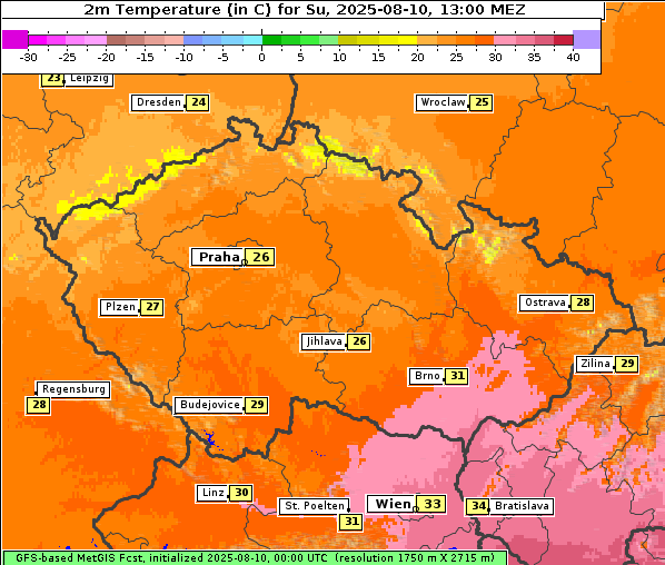 Temperatur, 10. 8. 2025