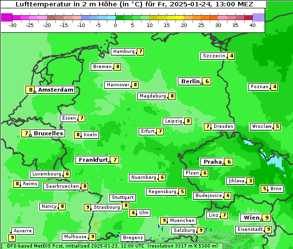 Temperatur, 24. 1. 2025