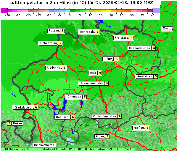 Temperatur, 13. 1. 2026