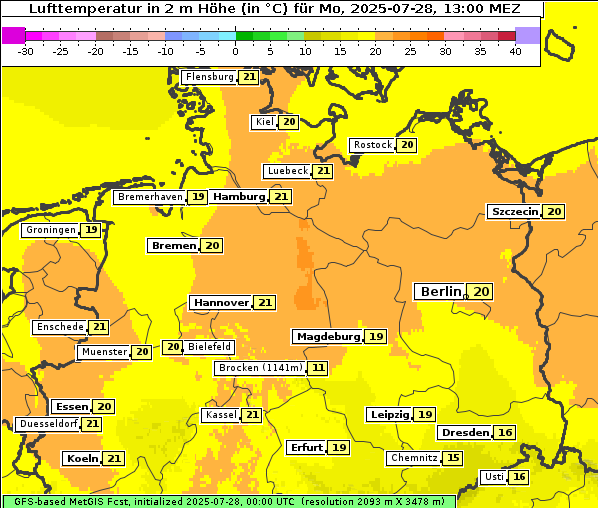 Temperatur, 28. 7. 2025