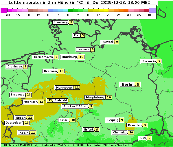 Temperatur, 18. 12. 2025