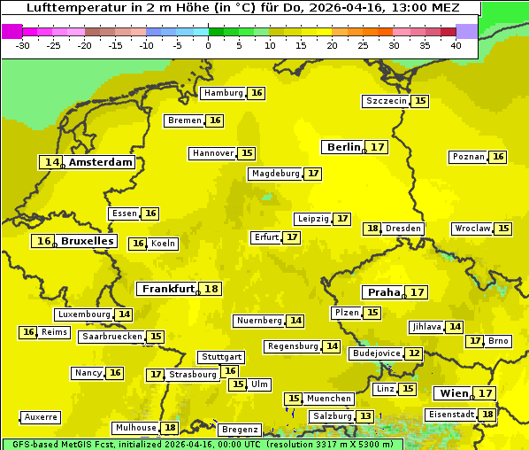 Temperatur, 16. 4. 2026