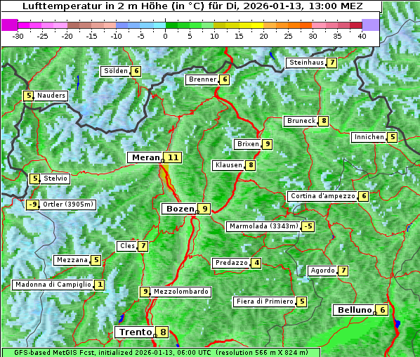 Temperatur, 13. 1. 2026