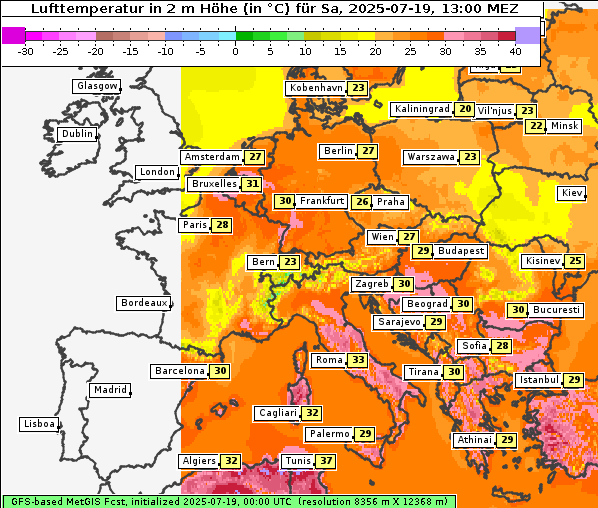 Temperatur, 19. 7. 2025