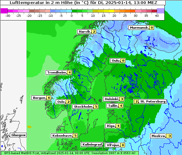 Temperatur, 14. 1. 2025