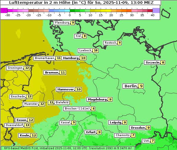 Temperatur, 9. 11. 2025