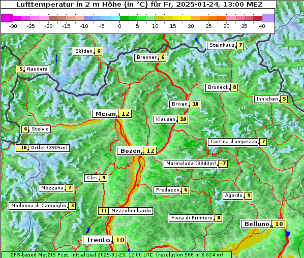 Temperatur, 24. 1. 2025