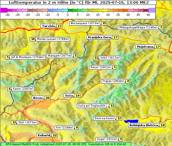 Temperatur, 16. 7. 2025