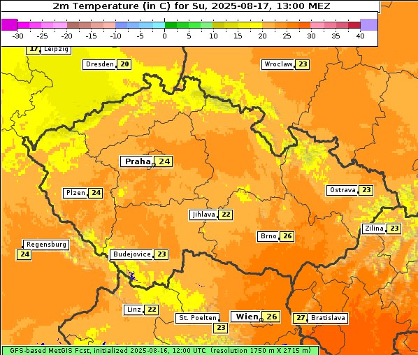 Temperatur, 17. 8. 2025