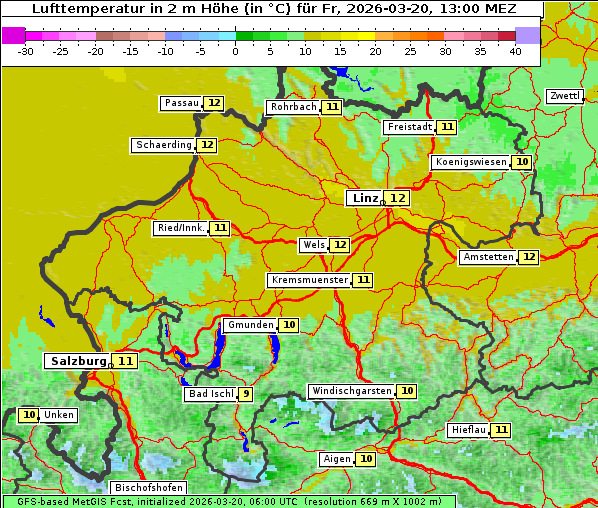 Temperatur, 20. 3. 2026