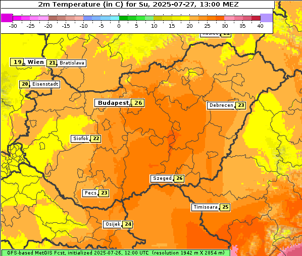 Temperatur, 27. 7. 2025