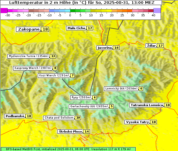 Temperatur, 31. 8. 2025