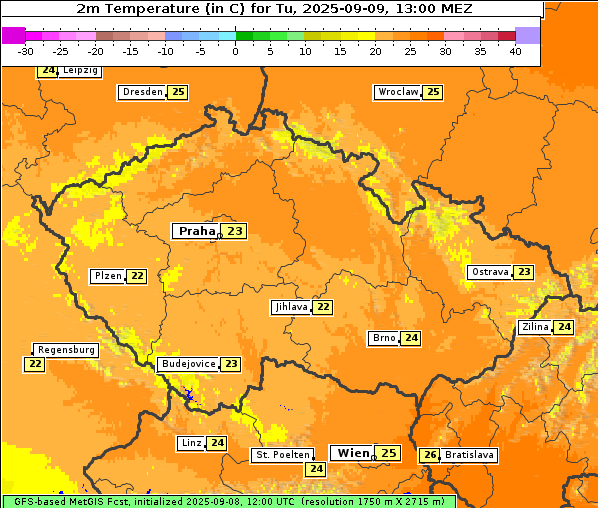 Temperatur, 9. 9. 2025