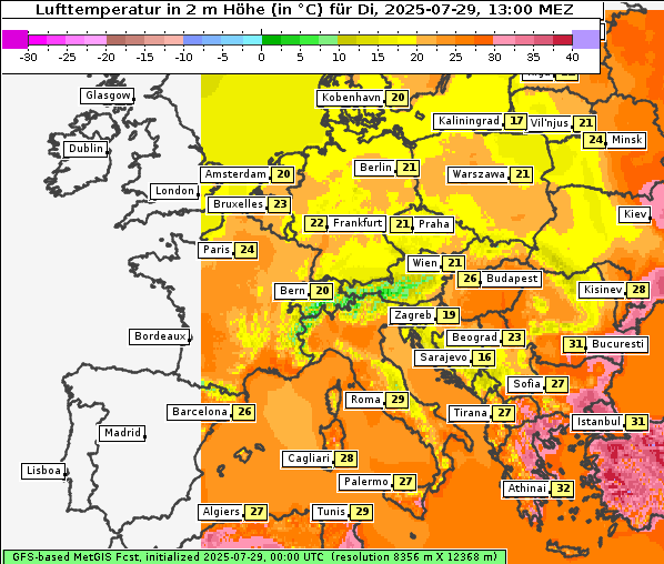 Temperatur, 29. 7. 2025