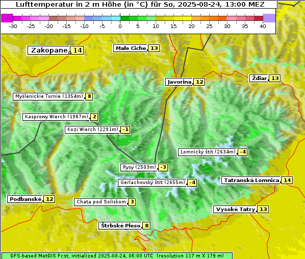 Temperatur, 24. 8. 2025