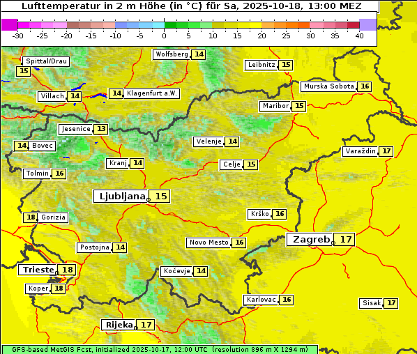 Temperatur, 18. 10. 2025