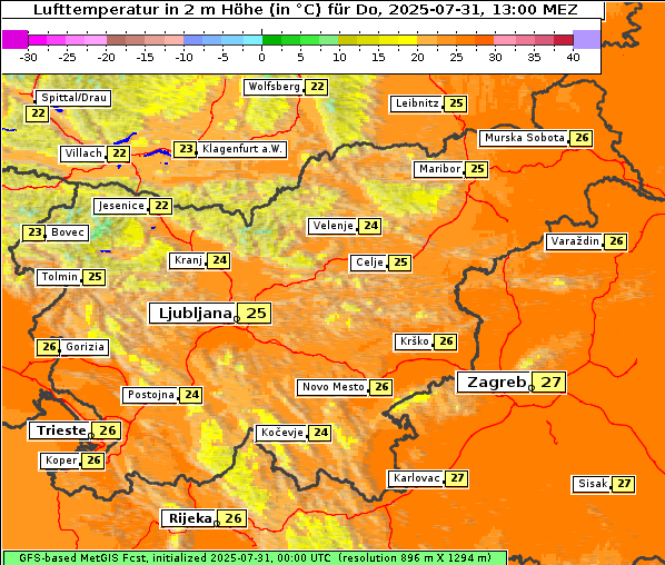 Temperatur, 31. 7. 2025