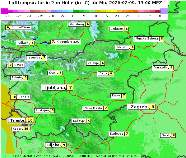 Temperatur, 9. 2. 2026
