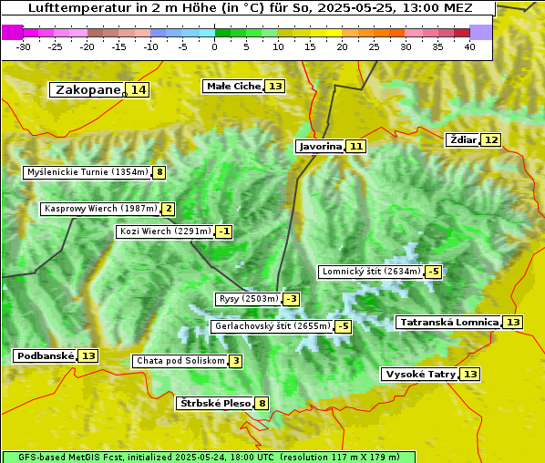 Temperatur, 25. 5. 2025