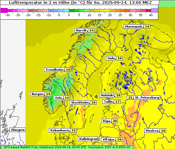 Temperatur, 14. 9. 2025