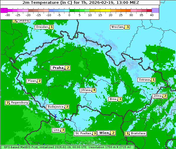 Temperatur, 19. 2. 2026