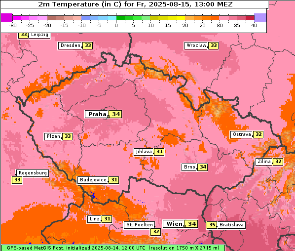 Temperatur, 15. 8. 2025