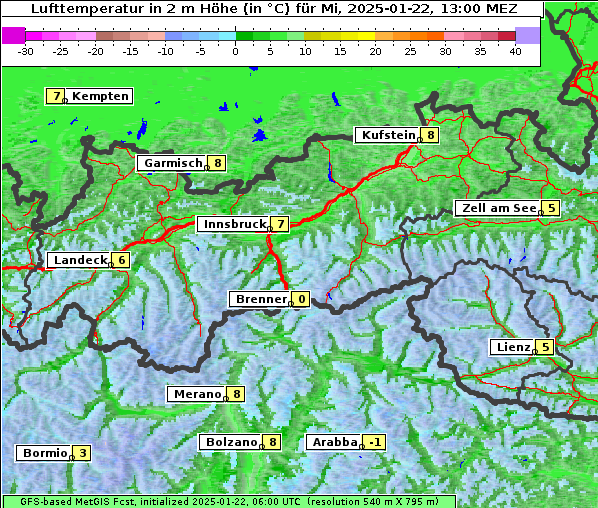 Temperatur, 22. 1. 2025