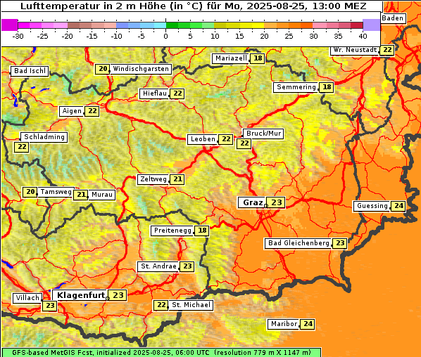Temperatur, 25. 8. 2025