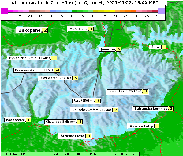 Temperatur, 22. 1. 2025