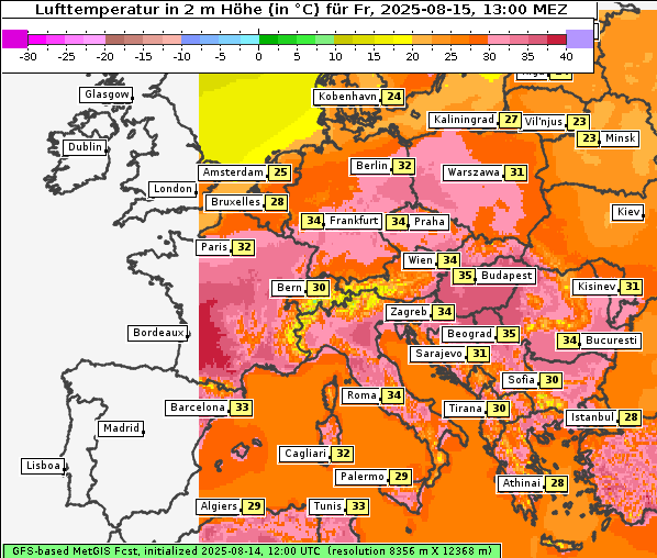 Temperatur, 15. 8. 2025