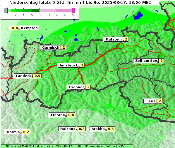Niederschlag, 17. 8. 2025