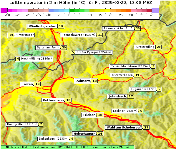 Temperatur, 22. 8. 2025