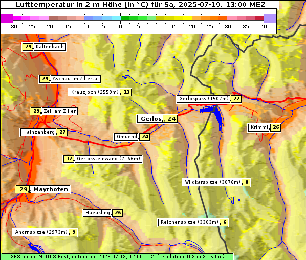 Temperatur, 19. 7. 2025