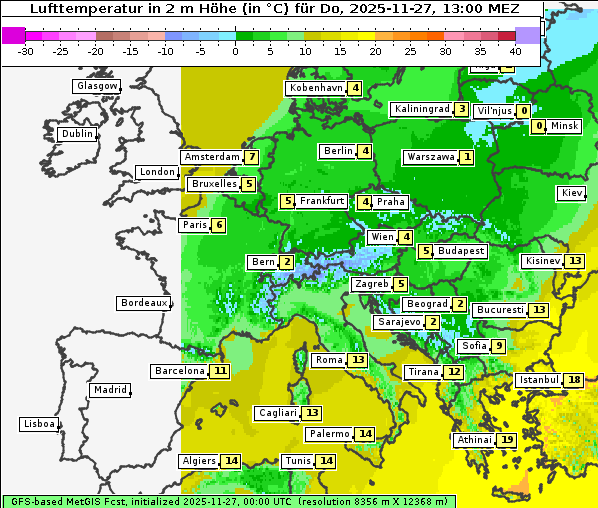 Temperatur, 27. 11. 2025