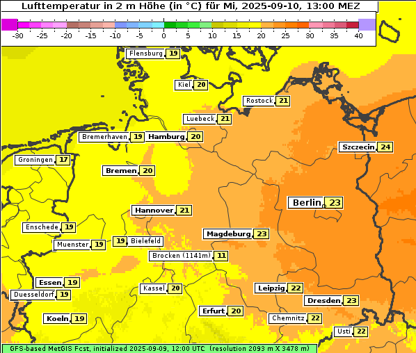 Temperatur, 10. 9. 2025
