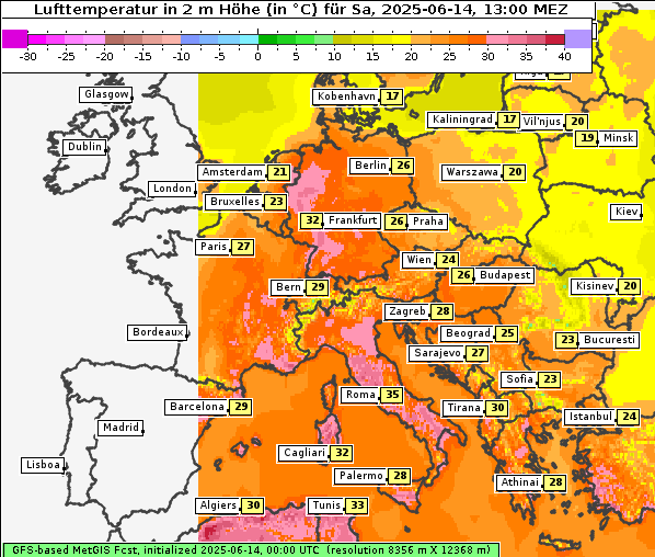 Temperatur, 14. 6. 2025